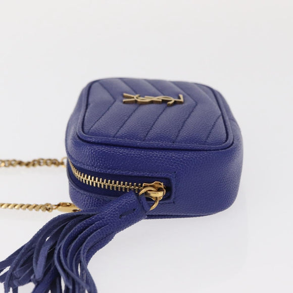 SAINT LAURENT Chain Baby Lou Shoulder Bag Leather Blue Gold Auth 158006SAM