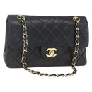 CHANEL Matelasse 23 Chain Shoulder Bag Lamb Skin Black Gold CC Auth 158007SAV-1