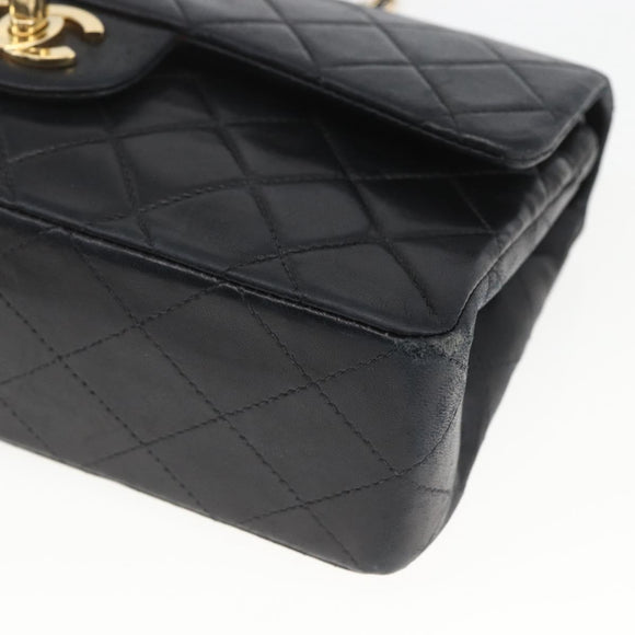 CHANEL Matelasse 23 Chain Shoulder Bag Lamb Skin Black Gold CC Auth 158007SAV