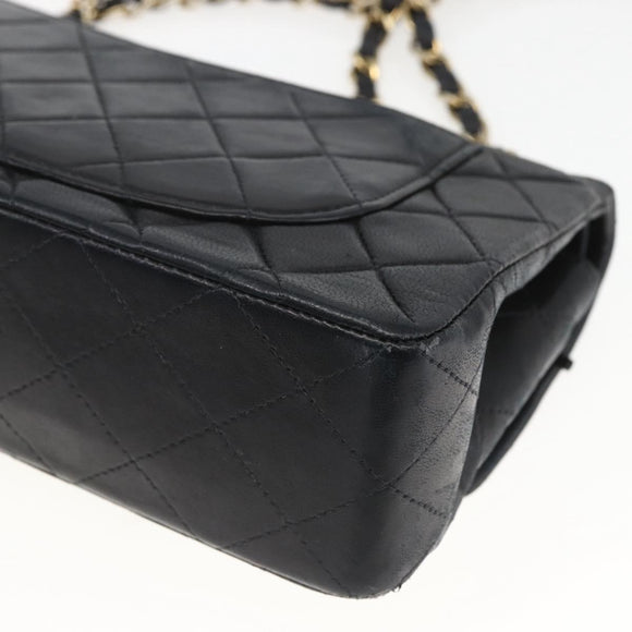 CHANEL Matelasse 23 Chain Shoulder Bag Lamb Skin Black Gold CC Auth 158007SAV