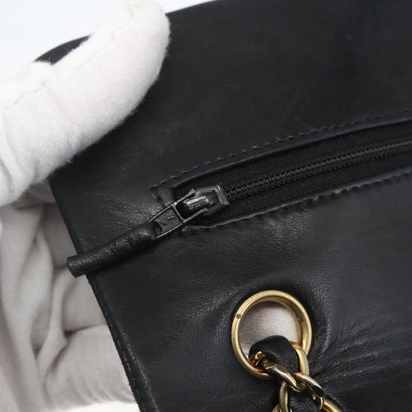 CHANEL Matelasse 23 Chain Shoulder Bag Lamb Skin Black Gold CC Auth 158007SAV