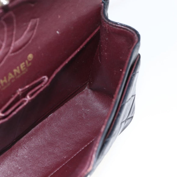 CHANEL Matelasse 23 Chain Shoulder Bag Lamb Skin Black Gold CC Auth 158007SAV