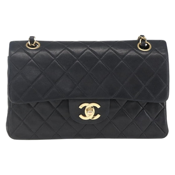 CHANEL Matelasse 23 Chain Shoulder Bag Lamb Skin Black Gold CC Auth 158007SAV