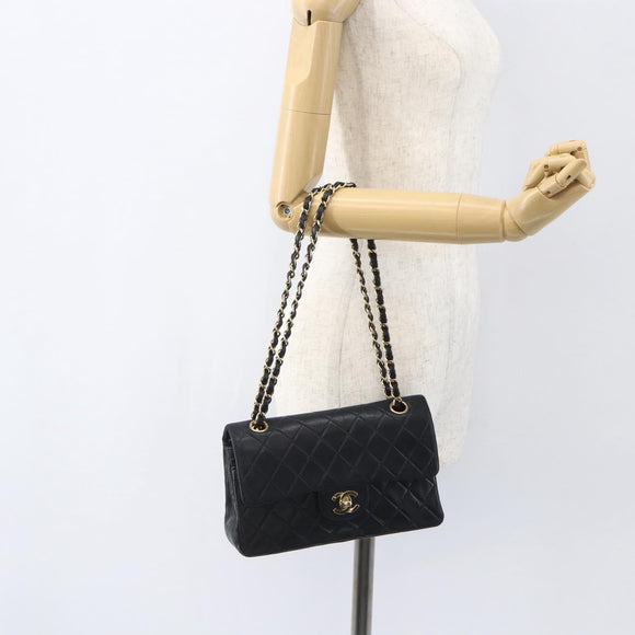 CHANEL Matelasse 23 Chain Shoulder Bag Lamb Skin Black Gold CC Auth 158007SAV