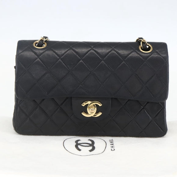 CHANEL Matelasse 23 Chain Shoulder Bag Lamb Skin Black Gold CC Auth 158007SAV