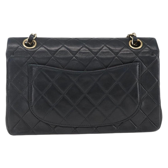 CHANEL Matelasse 23 Chain Shoulder Bag Lamb Skin Black Gold CC Auth 158007SAV
