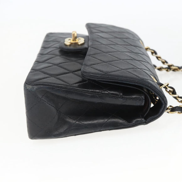 CHANEL Matelasse 23 Chain Shoulder Bag Lamb Skin Black Gold CC Auth 158007SAV