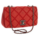 CHANEL Matelasse Chain Shoulder Bag Leather Red CC Auth 158008V-1