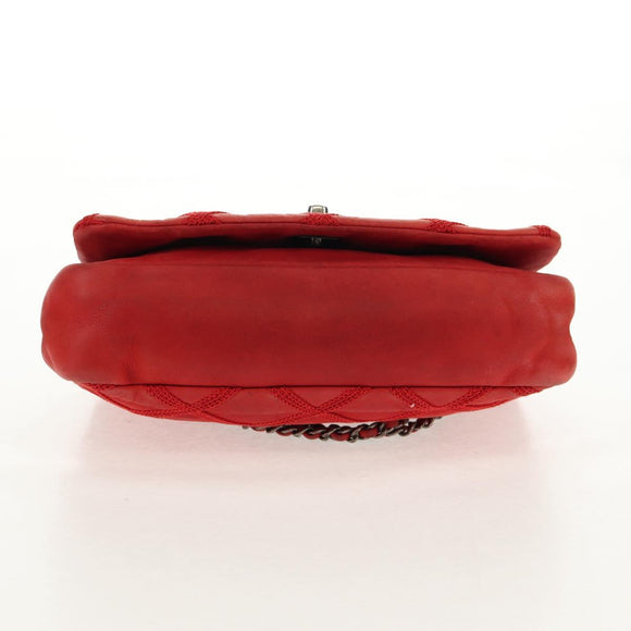 CHANEL Matelasse Chain Shoulder Bag Leather Red CC Auth 158008V