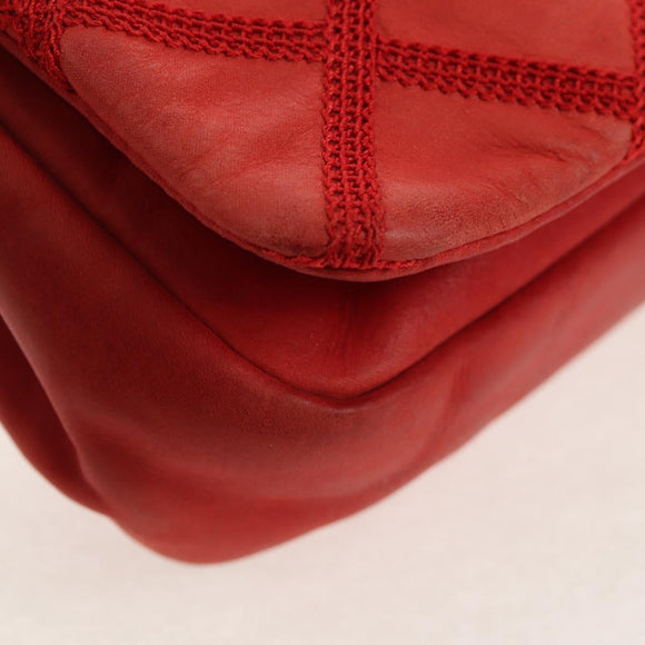 CHANEL Matelasse Chain Shoulder Bag Leather Red CC Auth 158008V