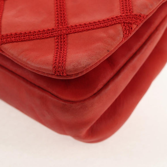 CHANEL Matelasse Chain Shoulder Bag Leather Red CC Auth 158008V