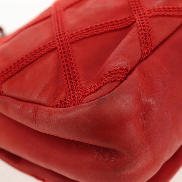 CHANEL Matelasse Chain Shoulder Bag Leather Red CC Auth 158008V