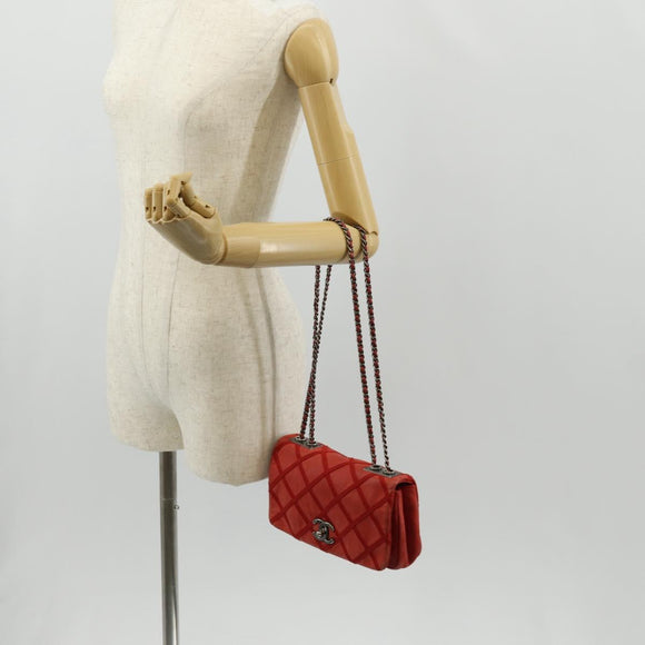 CHANEL Matelasse Chain Shoulder Bag Leather Red CC Auth 158008V