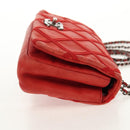 CHANEL Matelasse Chain Shoulder Bag Leather Red CC Auth 158008V-4