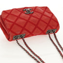 CHANEL Matelasse Chain Shoulder Bag Leather Red CC Auth 158008V-6
