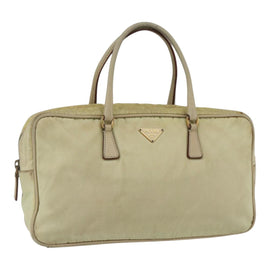 PRADA Hand Bag Nylon Ivory Gold Auth 158011