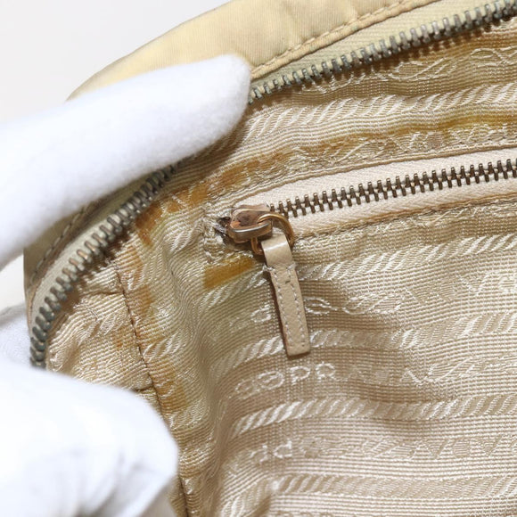PRADA Hand Bag Nylon Ivory Gold Auth 158011