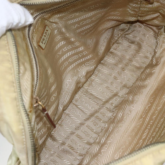 PRADA Hand Bag Nylon Ivory Gold Auth 158011