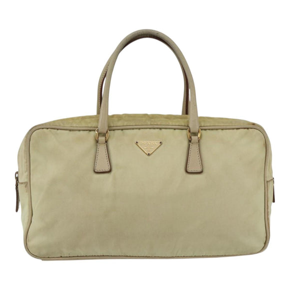 PRADA Hand Bag Nylon Ivory Gold Auth 158011