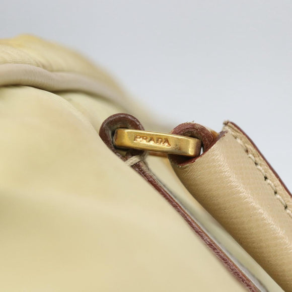 PRADA Hand Bag Nylon Ivory Gold Auth 158011