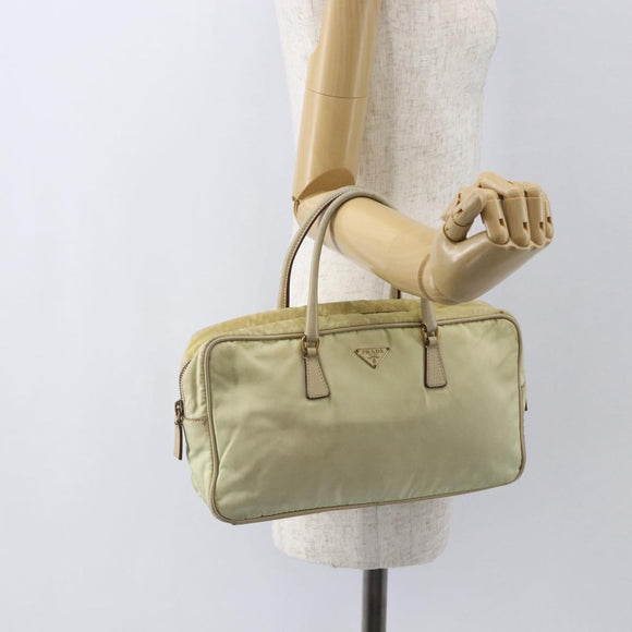 PRADA Hand Bag Nylon Ivory Gold Auth 158011