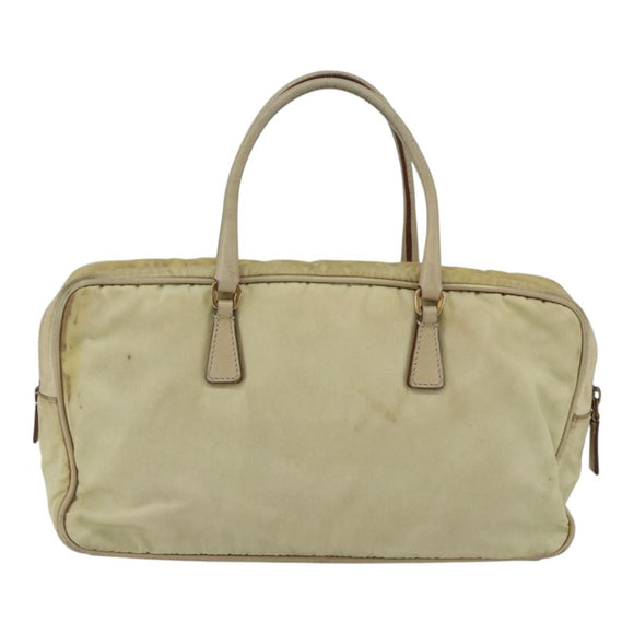 PRADA Hand Bag Nylon Ivory Gold Auth 158011