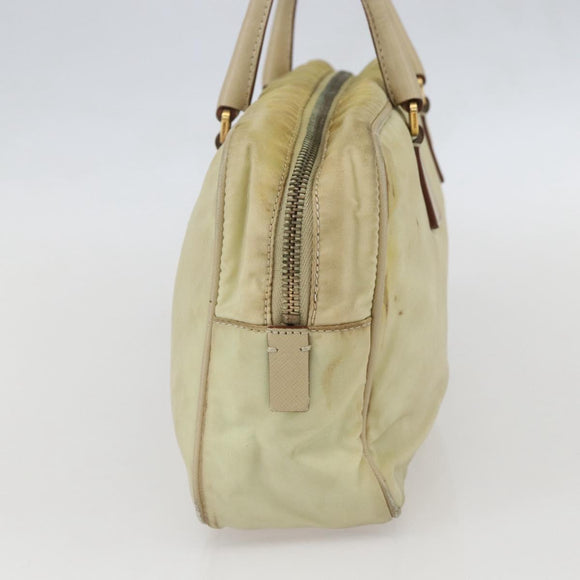 PRADA Hand Bag Nylon Ivory Gold Auth 158011