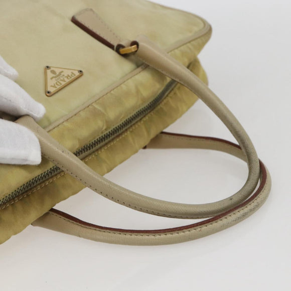 PRADA Hand Bag Nylon Ivory Gold Auth 158011