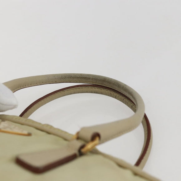 PRADA Hand Bag Nylon Ivory Gold Auth 158011