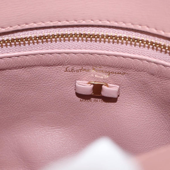 Salvatore Ferragamo Chain Vala Shoulder Bag Leather 2way Pink Gold Auth 158017