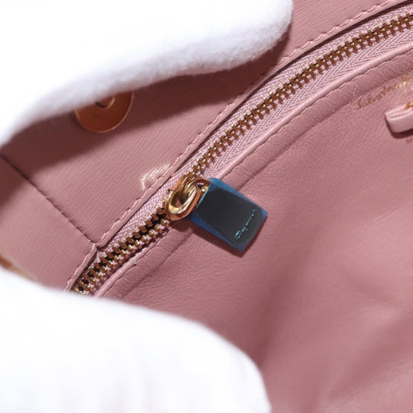 Salvatore Ferragamo Chain Vala Shoulder Bag Leather 2way Pink Gold Auth 158017