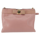 Salvatore Ferragamo Chain Vala Shoulder Bag Leather 2way Pink Gold Auth 158017-2