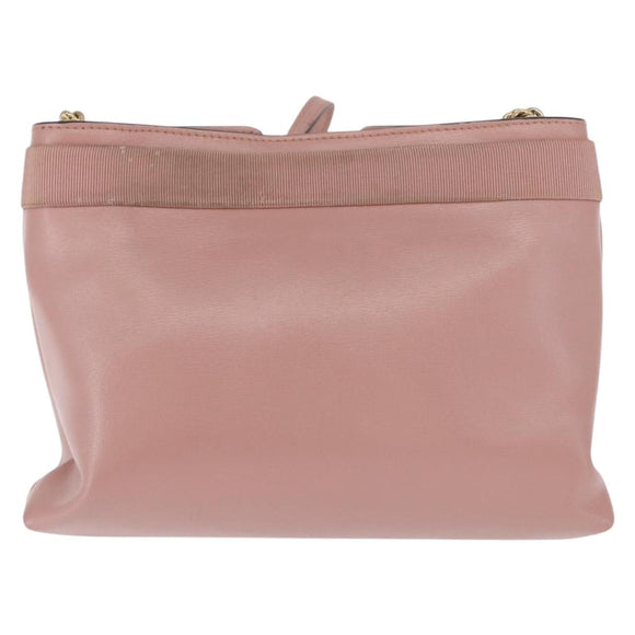 Salvatore Ferragamo Chain Vala Shoulder Bag Leather 2way Pink Gold Auth 158017