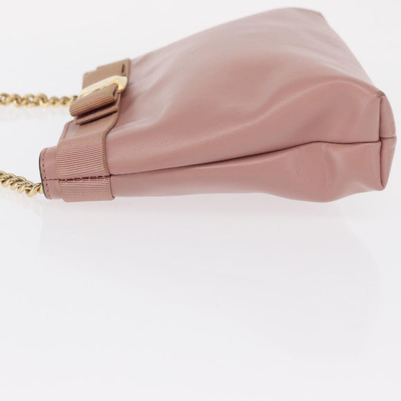 Salvatore Ferragamo Chain Vala Shoulder Bag Leather 2way Pink Gold Auth 158017