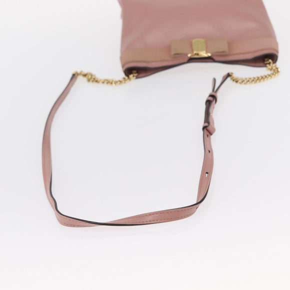 Salvatore Ferragamo Chain Vala Shoulder Bag Leather 2way Pink Gold Auth 158017