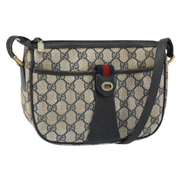 GUCCI GG Supreme Sherry Line Shoulder Bag PVC Navy Gold 89 02 032 Auth 158018