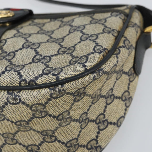GUCCI GG Supreme Sherry Line Shoulder Bag PVC Navy Gold 89 02 032 Auth 158018