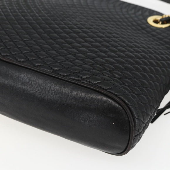 BALLY Chain Shoulder Bag Leather Black Gold Auth 158019