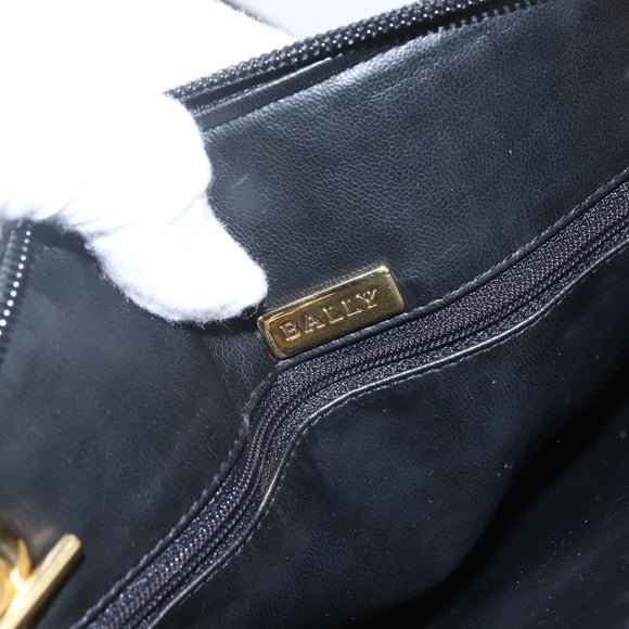 BALLY Chain Shoulder Bag Leather Black Gold Auth 158019