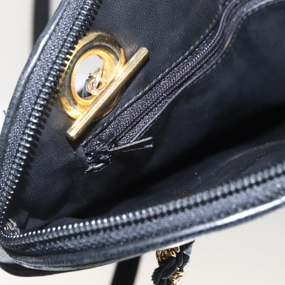 BALLY Chain Shoulder Bag Leather Black Gold Auth 158019