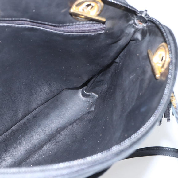 BALLY Chain Shoulder Bag Leather Black Gold Auth 158019