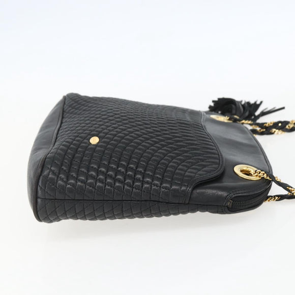 BALLY Chain Shoulder Bag Leather Black Gold Auth 158019