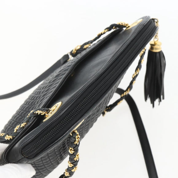 BALLY Chain Shoulder Bag Leather Black Gold Auth 158019