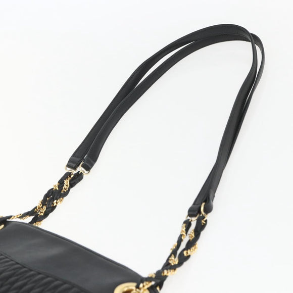 BALLY Chain Shoulder Bag Leather Black Gold Auth 158019