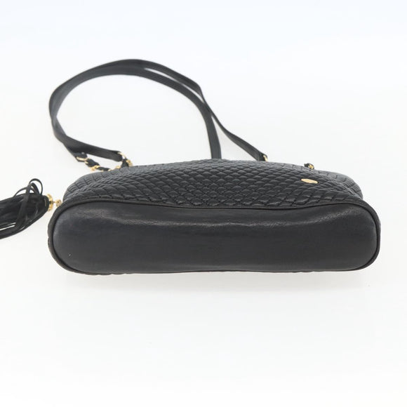 BALLY Chain Shoulder Bag Leather Black Gold Auth 158019