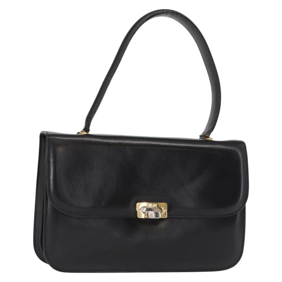CELINE Hand Bag Leather Black Gold Auth 158020