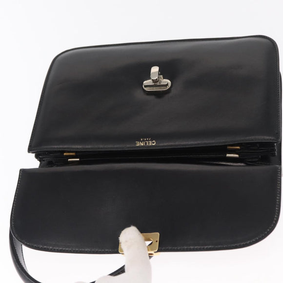 CELINE Hand Bag Leather Black Gold Auth 158020