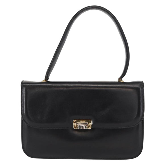 CELINE Hand Bag Leather Black Gold Auth 158020