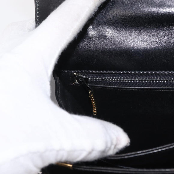 CELINE Hand Bag Leather Black Gold Auth 158020