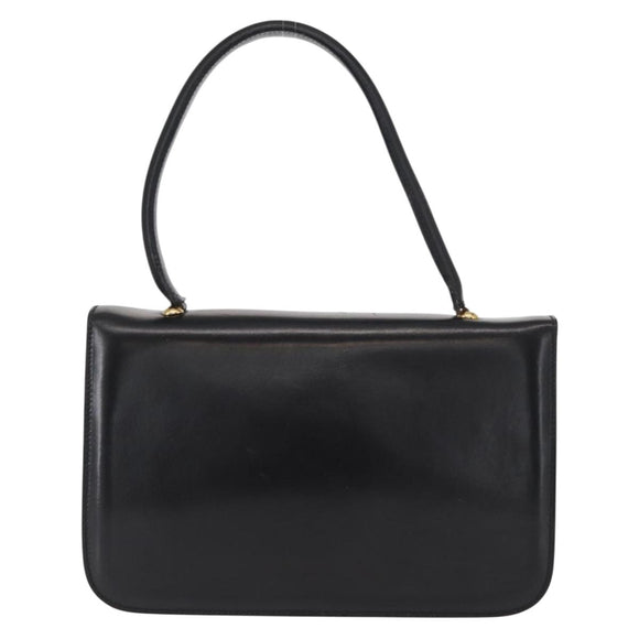 CELINE Hand Bag Leather Black Gold Auth 158020